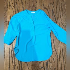 aqua blue business casual top, 3/4 length sleeve